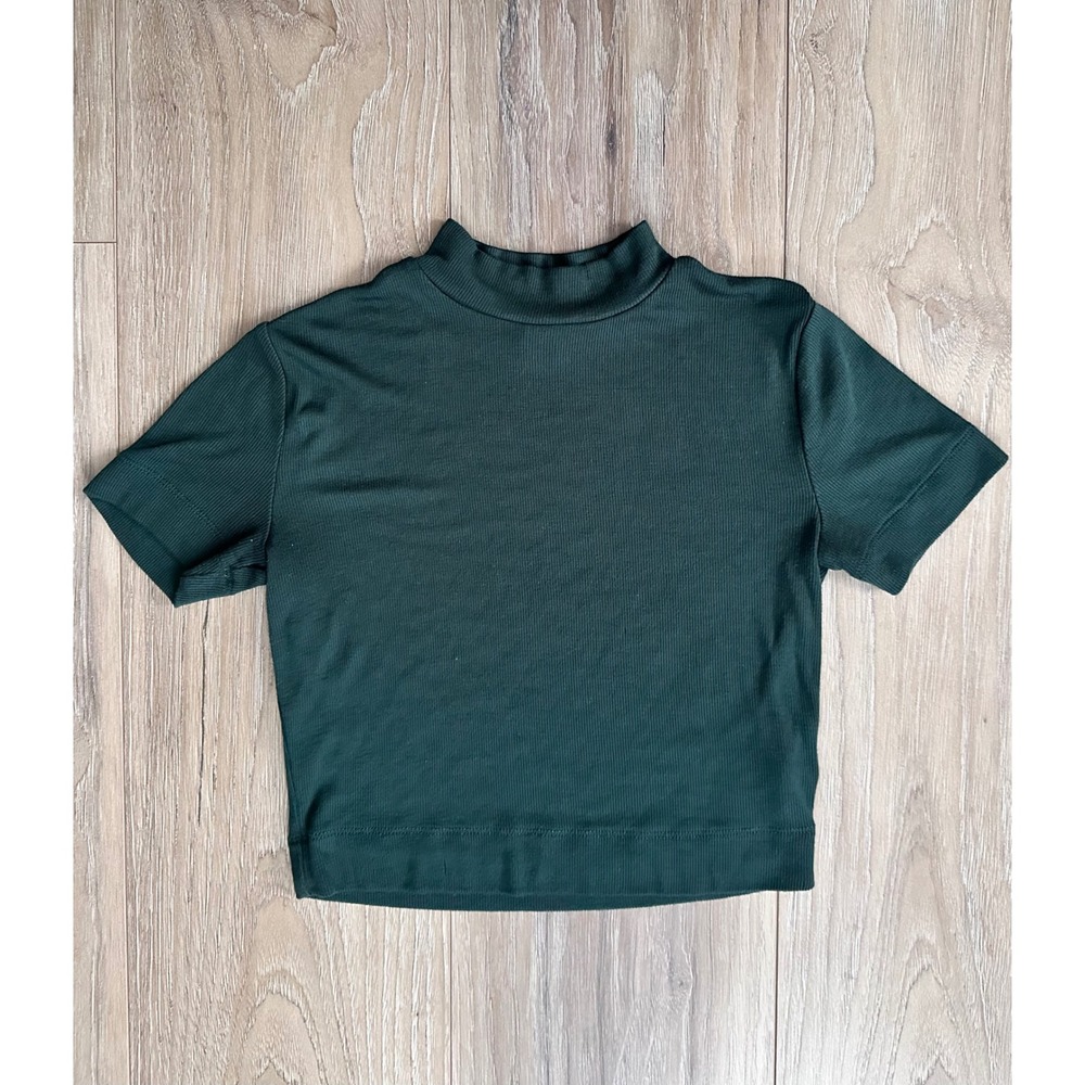 Aritzia Babaton Formarib Mock Neck Crop Top Forest Green 2XS Short Sleeve